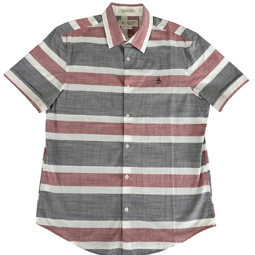 Original Penguin Mens Heritage Slim Fit Medium Short Sleeve Button Down Shirt